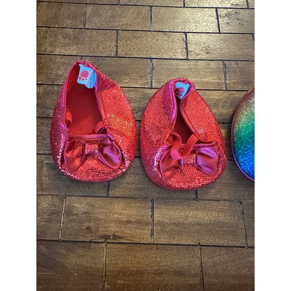 Build-A-Bear Shoes Bundle Red Sequin Bow Flats Rainbow Glitter MaryJanes BAB EUC